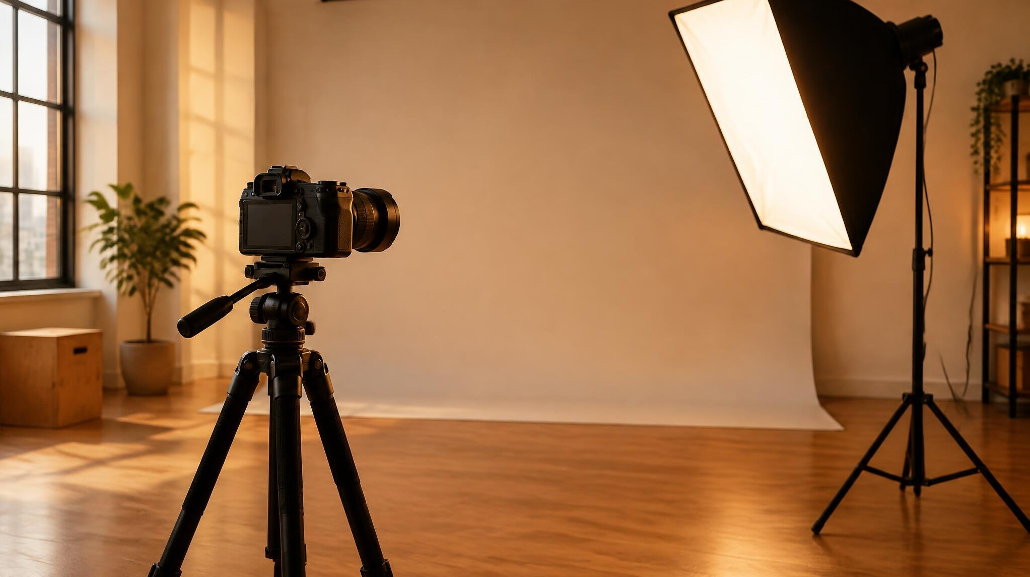 Camera and tripod set up for a studio shoot